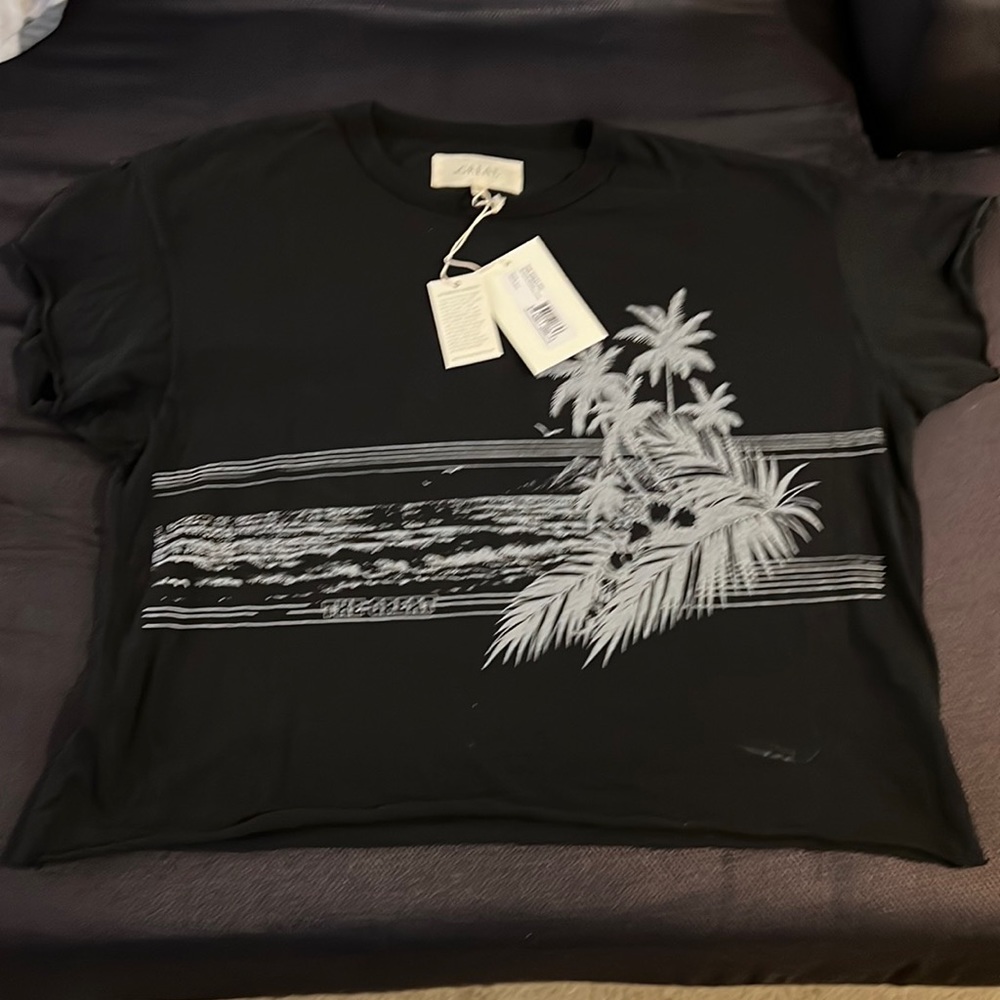 The Great. cropped shoreline graphic black beach T-shirt size small 0 NWT
